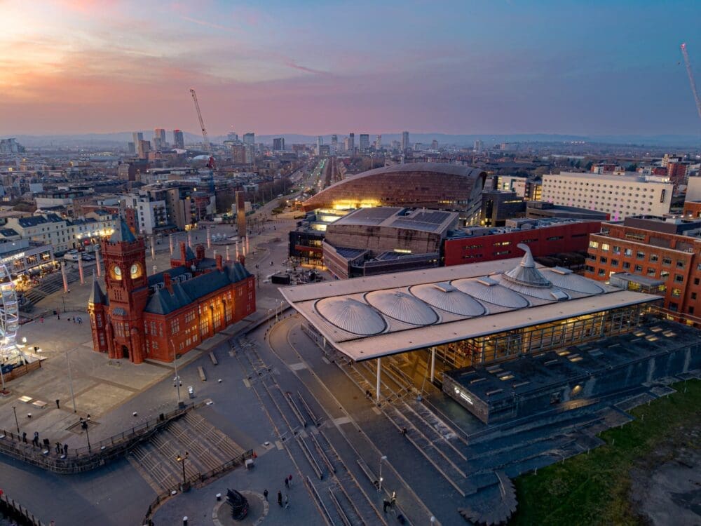 senedd at dusk
